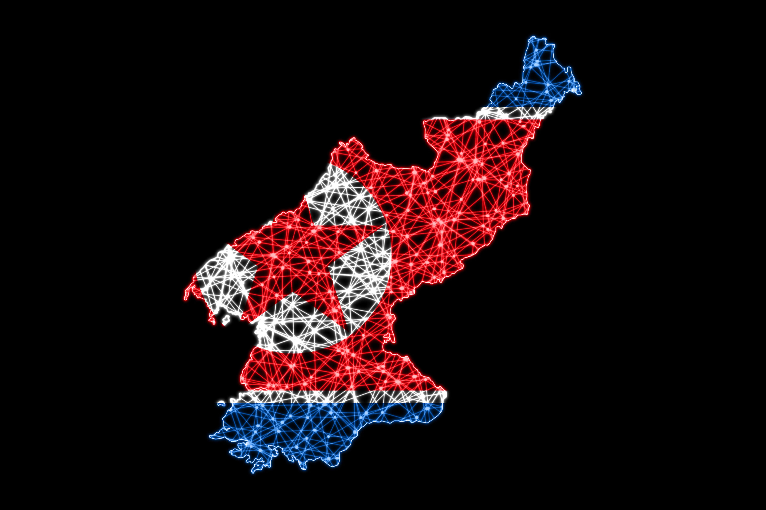 Map of North Korea, Polygonal mesh line map, flag map